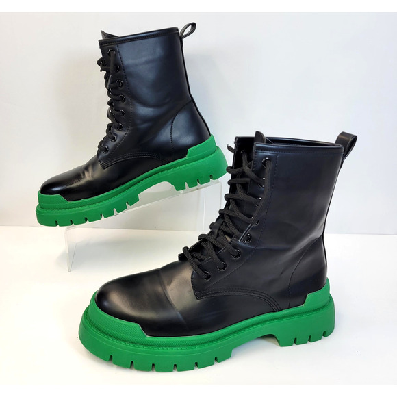 Liliana Combat Boots Womens Size 10 Black Green Lace Up Chunky Platform Grunge - Picture 2 of 16